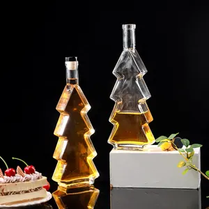 Decorative Christmas Tree Shape 500ml Glass Liquor Gin Brandy Bottle With Cork Stopper For Wine Gift Packing