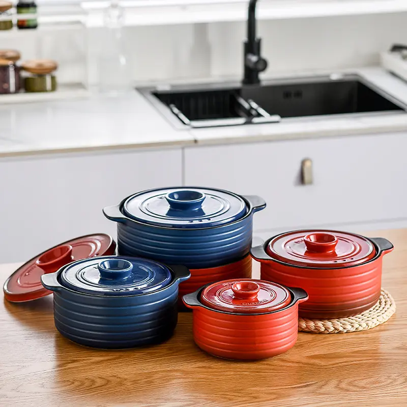 Wholesale Home Goods Cookware Red Blue Color Porcelain Casseroles pots Soup Pot Cooking Pots With Lid