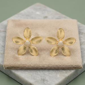 Brass Handmade Pearl <b>Stud</b> Earrings Gold Plated Boho Fashion Ethnic Unisex - Product Image 3
