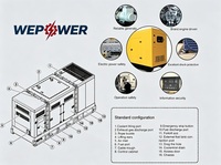 Générateur diesel silencieux à cadre ouvert 15 20 50 100 200 300 500 150 KW/KVA 50 Hz portable à faible bruit triphasé 4 fils 220/380V CE
