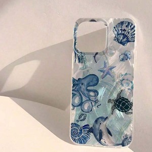 Capa de Telefone Móvel em Seda Prateada com Estampa de Golfinho, Tartaruga Marinha e Polvo para iPhone X, Xr, Xs Max, 11, 12, 13, 14, 15, 16, 17 Air - Product Image 5