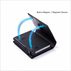 OEM Custom Logo PU Leather Magnetic <b>Wallet</b> Trifold RFID Anti-Theft Pop Out <b>Card</b> <b>Holder</b> with 2 ID Windows <b>for</b> Men Women - Product Image 3