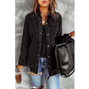 Nouvelle chemise déchirée à manches longues <span class=keywords><strong>pour</strong></span> femmes, vestes, veste décontractée <span class=keywords><strong>en</strong></span> jean noir <span class=keywords><strong>pour</strong></span> femmes - Product Image 1