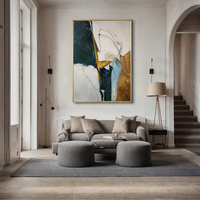 Peinture à l'huile abstraite nordique moderne de luxe sur toile, décoration murale pour la maison, texture dorée, faite à la main, taille et cadre personnalisables