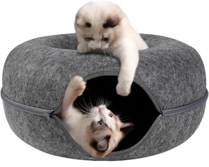 Maison pour chat en feutre moderne et écologique, grande, en forme de donut, anti-griffures, lavable, avec tunnel de jeu détachable, fournitures pour animaux de compagnie, lit pour chat - Product Image 1