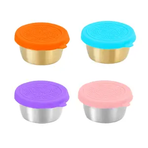 2.5oz Stainless Steel Condiment Containers with Silicone Lids