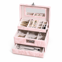 Organisateur de bijoux en cuir de style coréen à grande capacité, 3 tiroirs, imperméable, multifonctionnel, portable, étui pour collier et boucles d'oreilles en or