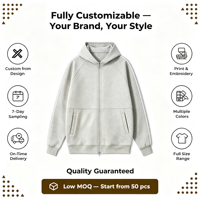 Hoodie Unisex Full Zip Pabrik OEM Lengan Raglan Garis Samping Jaket Hoodie Kasual Longgar Logo Kustom MOQ Rendah Pengiriman Cepat