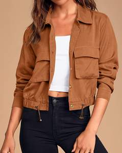 Chaquetas recortadas Safari para <span class=keywords><strong>mujer</strong></span> Abrigo <span class=keywords><strong>Anorak</strong></span> ligero de gran tamaño con botones y bolsillos - Product Image 4