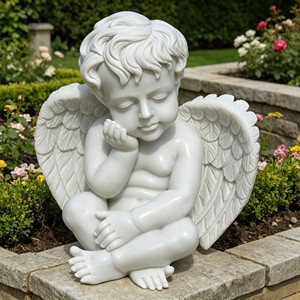Par de Estatuas de <span class=keywords><strong>Cupido</strong></span> y Ángel Talladas a Mano en Mármol Blanco con Arco y Flauta para Decoración de Jardín, Villa, Iglesia o Paisaje Exterior - Product Image 2