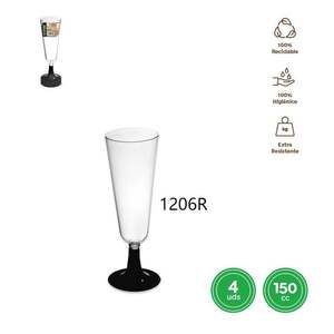 Copa de Cava Desechable de Diseño Moderno, 150CC, Plástico Transparente Negro PP para Champán, 1206R, Reutilizable, Múltiples Usos - Product Image 1