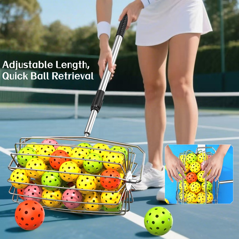 Portable Adjustable Silver ABS & Stainless Steel Pickleball Ball Picker Ball Collector for Outdoor Use
