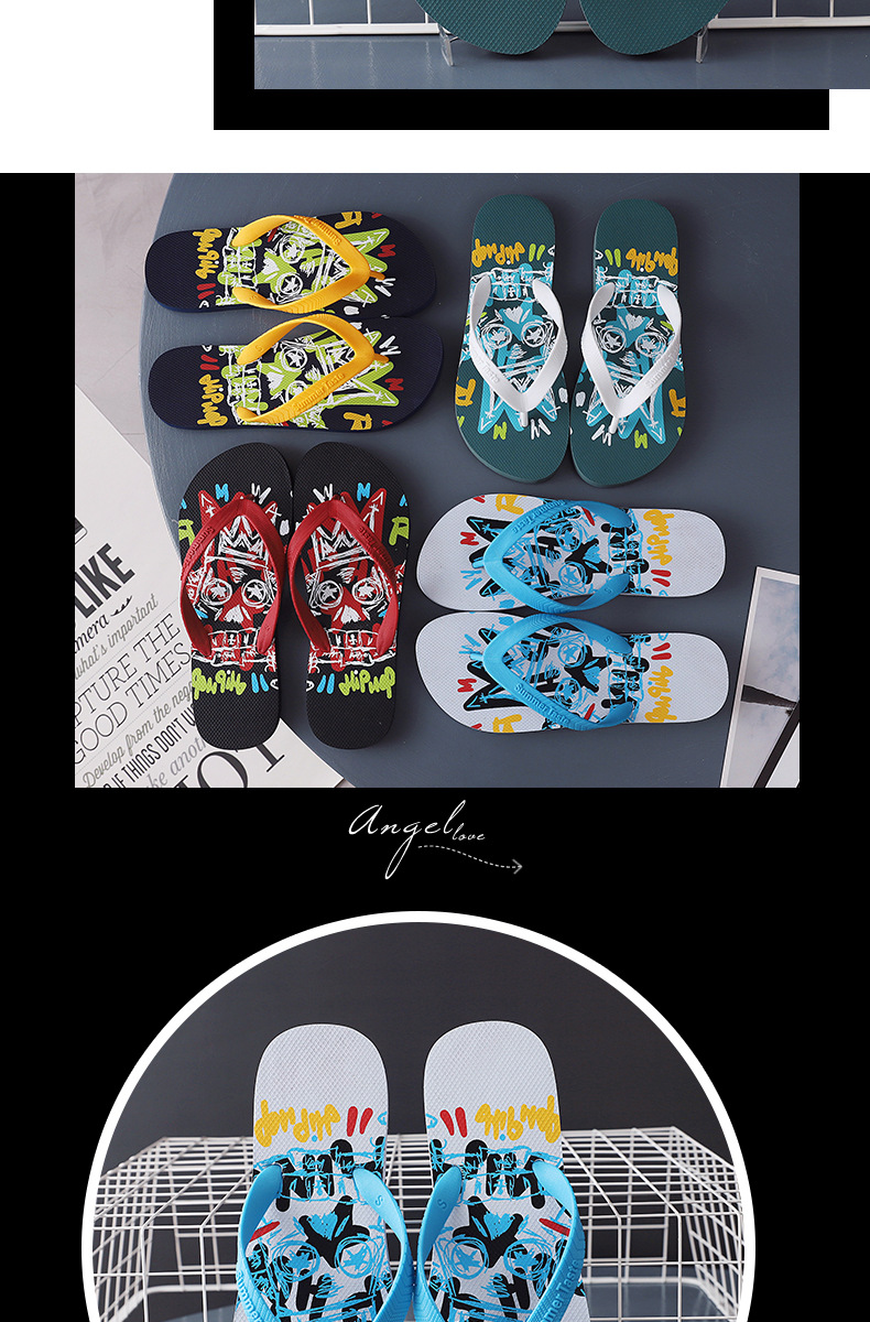 Cheap Wholesale PE PVC Slippers Flip Flops for Men Beach Casual Shoes Printing Filpflops