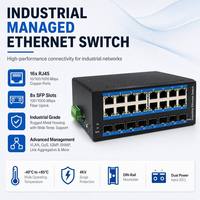 Switch Ethernet Industrial Administrado de 16 Puertos Gigabit, 8 SFP, Montaje en Riel DIN, Sin Ventilador, Switch de Red L2, Carcasa Metálica, Amplio Rango de Temperatura