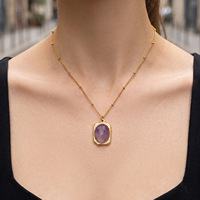 Collier pendentif en pierre naturelle plaqué or 18 carats en acier inoxydable HECATE, chaîne minimaliste, bijoux de fête pour femmes