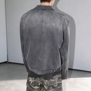 Wholesale <b>Y2K</b> <b>Streetwear</b> Washed Black Moto Biker Denim Jacket Custom Mens Double Zipper Casual Stand Collar Coats TKAN1008 - Product Image 2