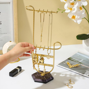 New Design Metal Jewelry Holder Fashion Necklace Bracelet <b>Earrings</b> Storage Rack Jewelry Stand Display With Marbledfinish Base - Product Image 5