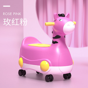 ที่นั่งฝึกขับถ่ายรูปม้าการ์ตูนสีชมพูพร้อมล้อสำหรับเด็กวัยหัดเดิน - Product Image 5