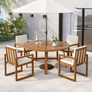Ensemble <span class=keywords><strong>de</strong></span> meubles <span class=keywords><strong>de</strong></span> jardin modernes en bois d'acacia, table ronde extensible 5 places, chaises, pour cour - Product Image 1