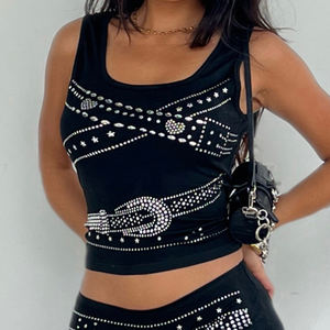 Camiseta sin mangas estilo Y2K para mujer, con cinturón de diamantes de imitación, cuello en U, ajuste ceñido, camisola de verano, venta al por mayor - Product Image 2