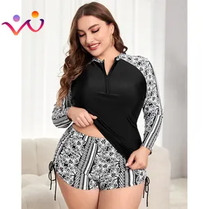 Manga comprida Duas Peças Mulheres Swimsuit Surf 2024 Novo Floral Drawstring Swimwear Feminino Rash Guards Swim Beachwear Maiô