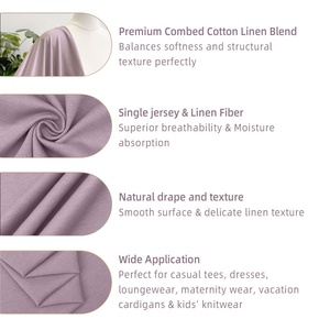 Tissu <span class=keywords><strong>jersey</strong></span> simple en mélange <span class=keywords><strong>de</strong></span> coton peigné et <span class=keywords><strong>de</strong></span> <span class=keywords><strong>lin</strong></span> <span class=keywords><strong>de</strong></span> qualité supérieure, respirant et absorbant l'humidité, idéal pour les t-shirts, les robes et les vêtements <span class=keywords><strong>de</strong></span> détente - Product Image 3