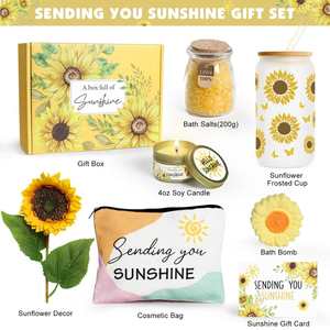 Beautiful Sunflower Theme Handmade Exquisite Ladies <b>Gift</b> Set 16oz Glass Bottle Birthday <b>Gift</b> Basket Personalized Perfect Present - Product Image 6