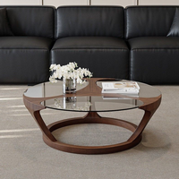 Table basse moderne en bois massif minimaliste pour salon, table basse circulaire en verre