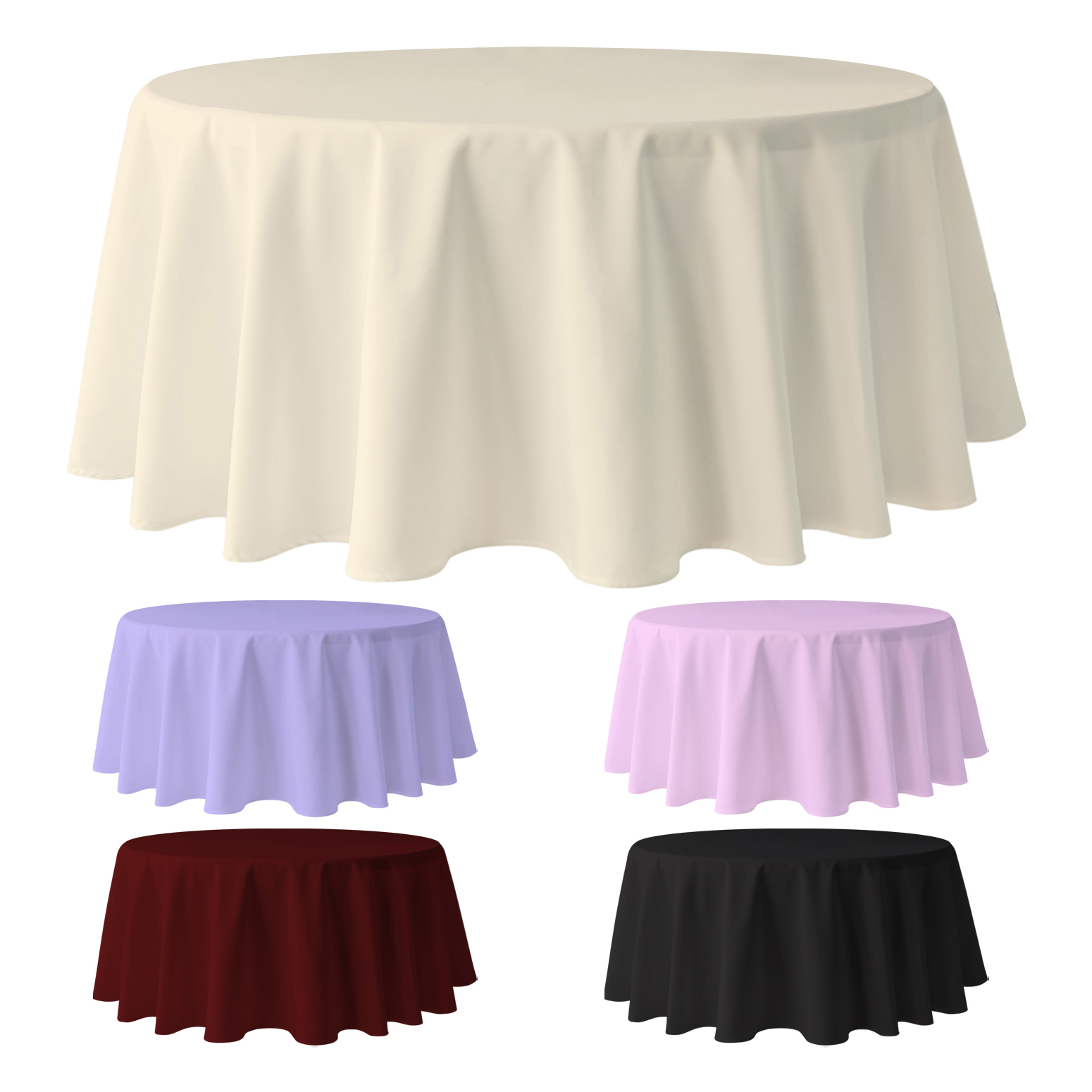 Vente en gros polyester personnalisé blanc 120 pouces rond en plein air fête banquet mariage nappe nappes pour événements