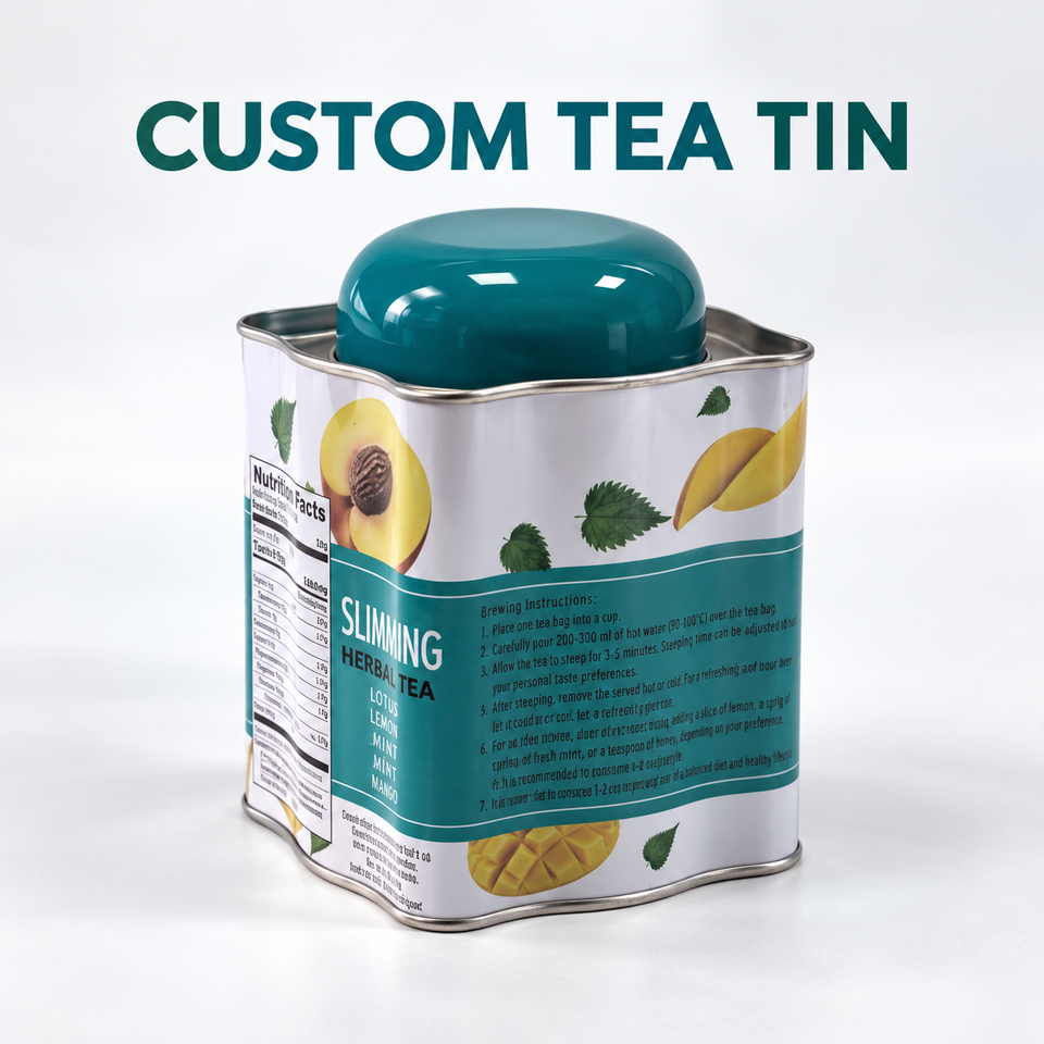 Custom Printed Square Tea Tin Can with Round Lid Metal Packaging for ...