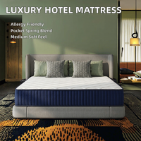 Matelas de luxe pour hôtel, résistant à l'humidité, haute densité, en boîte, tailles Twin, Simple, Queen, avec ressorts ensachés et mousse à mémoire de forme