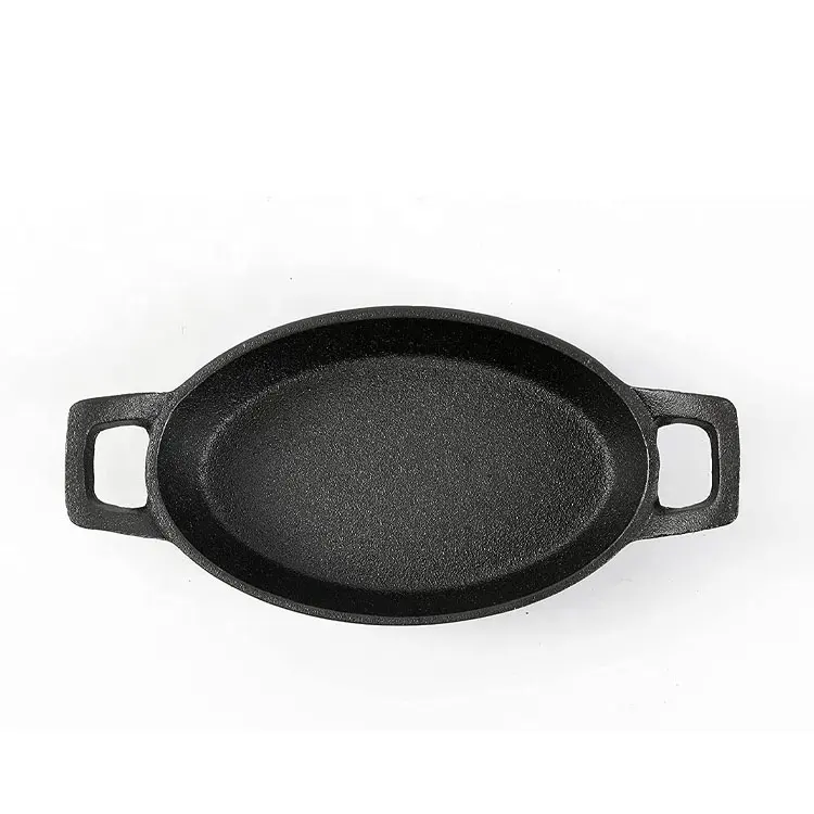 2022 mutfak pre-seasoned yapışmaz dökme demir Oval çanak tava Mini graten Paella Pan