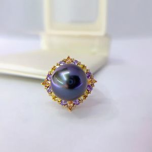 Anillo de Plata de Ley 925 con Perla Negra Premium de 13-12 mm, Redonda, con Gran Brillo y Casi Impecable, 100% Auténtica - Viene con Caja de Regalo - Product Image 4