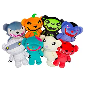 JM Pumpkin Teddy Bear Zombie Demon Bear Halloween Teddy Bear Stuffed Plush Toy Halloween Decorations