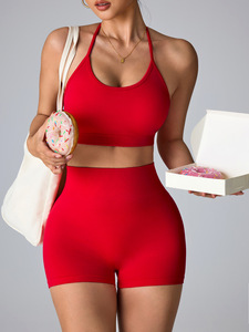 OEM liền mạch tập thể dục Yoga thiết lập hai mảnh hỗ trợ cao Áo ngực thể thao Hip Lift quần short eo cao tập thể dục Workout hoạt động thiết lập phụ nữ - Product Image 3