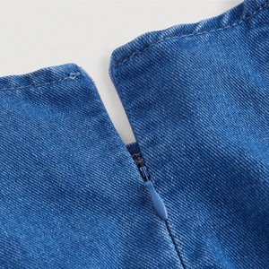 Robe mini en jean pour femme à col <span class=keywords><strong>carré</strong></span> et manches bouffantes, avec dos noué et ourlet à volants, coupe trapèze, Sehe Fashion - Product Image 4