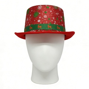 Sombrero de Copa Festivo con Lazo Brillante Navideño, Sombrero de Fiesta de Terciopelo Rojo para Disfraces Navideños - Product Image 3