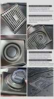 Siphon de sol carré anti-odeur personnalisé avec grille d'insertion pour carrelage et filtre, finition brossée, pour salle de bain et douche. Siphon de sol de style européen.