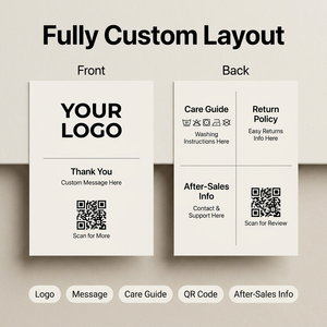 Cartes de remerciement personnalisées pour vêtements, cartes d'insertion pour emballages de vêtements avec code QR, guide d'entretien et impression de logo personnalisé - Product Image 4