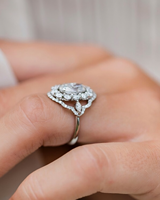 Bague de fiançailles vintage en diamant de laboratoire taille ovale 3.00+1.03 CT certifié IGI, style halo unique, plaqué rhodium