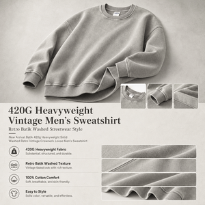 Wholesale 420G Heavyweight Vintage Washed Sweatshirt 100% Cotton Crewneck Loose Fit <b>Men</b> Women Streetwear OEM Supplier Top - Product Image 6