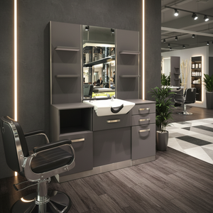 Estación de espejo de peluquero duradera y moderna de lujo, muebles de madera elegantes ajustables para escuelas de peluquero/salones de belleza (uso comercial) - Product Image 2