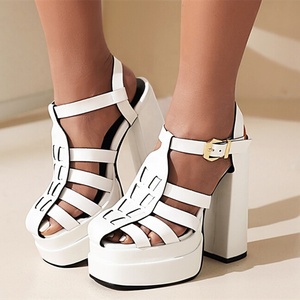 Sandalias de tacón cuadrado con correa trenzada y hebilla, zapatos de moda de verano para mujer, con tacón de bloque, plataforma, estilo gladiador, talla 48 - Product Image 3
