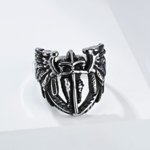 Anello in Acciaio Inossidabile con San Michele Arcangelo, Gioielleria di Moda Europea e Americana, Anello Vintage con Ali e Piume per Dito Indice - Product Image 3
