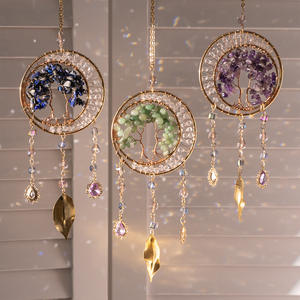 <span class=keywords><strong>Carillon</strong></span> à vent et attrape-rêves en cristal d'améthyste de style Art Déco, arbre de vie naturel, décoration murale en pierres précieuses, décoration extérieure - Product Image 3