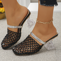 Sandales mules pour femmes en maille ajourée à talon transparent, à enfiler, décontractées, pour l'été