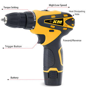 Km Electric Drill 12V Rechargeable Lithium Battery 50Nm Torque 13Mm Drilling <b>With</b> 24 Bit <b>Set</b> Plastic <b>Case</b> - Product Image 3