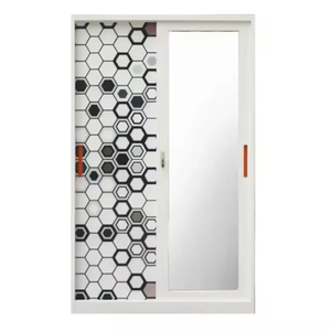 Armoire moderne en métal à 4 portes nouvelle impression élégante chambre à coucher rangement 2 tiroirs du <span class=keywords><strong>bas</strong></span> anti-insectes maison armoire atelier <span class=keywords><strong>mobile</strong></span> - Product Image 4