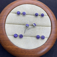 Nouveautés : Boucles d'oreilles pendantes rondes tendance en charoïte violette naturelle, idéales pour un cadeau