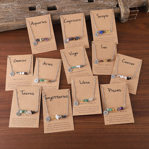 Collar Gargantilla Retro <span class=keywords><strong>de</strong></span> Acero Inoxidable con los 12 Signos del Zodiaco, con Tarjeta, Collar <span class=keywords><strong>de</strong></span> Horóscopo con Piedra Natural, Joyería para Regalo - Product Image 2